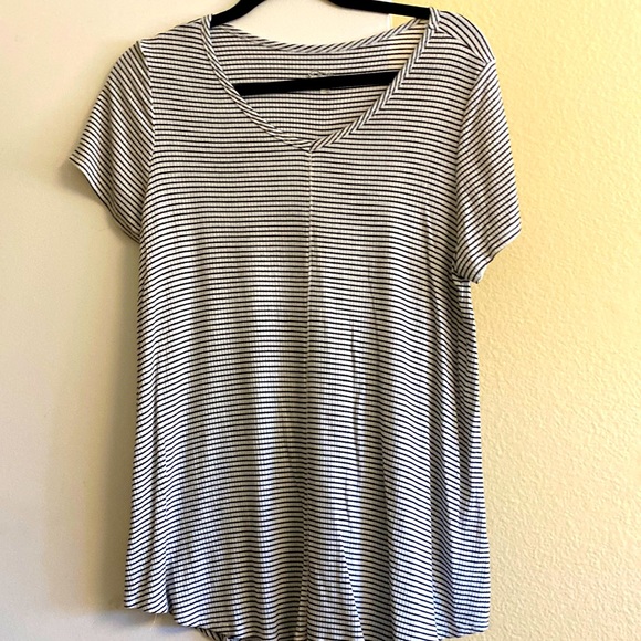 Black and white striped soft v neck blouse - Picture 2 of 6